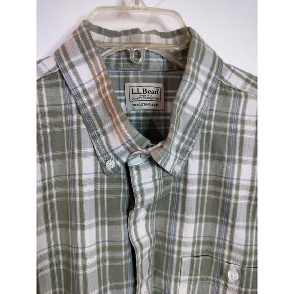 M565) L.L Bean Men's Traditional Fit green White Plais Long Sleeve Shirt Large? - Picture 6 of 8